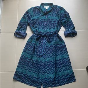 Motherhood Maternity Navy/Green Chevron Dress